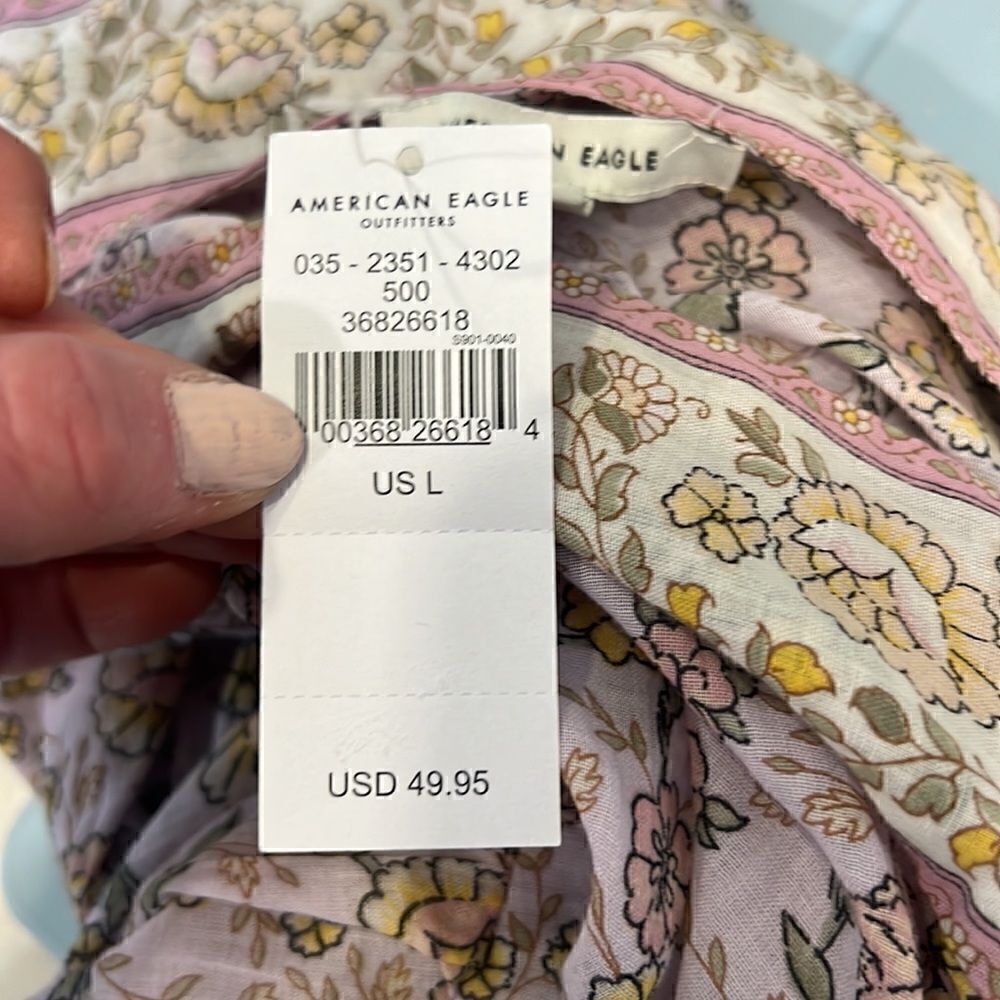 American Eagle Y2K  NWT 100% cotton squ neck L/S peasant blouse - Picture 11 of 16